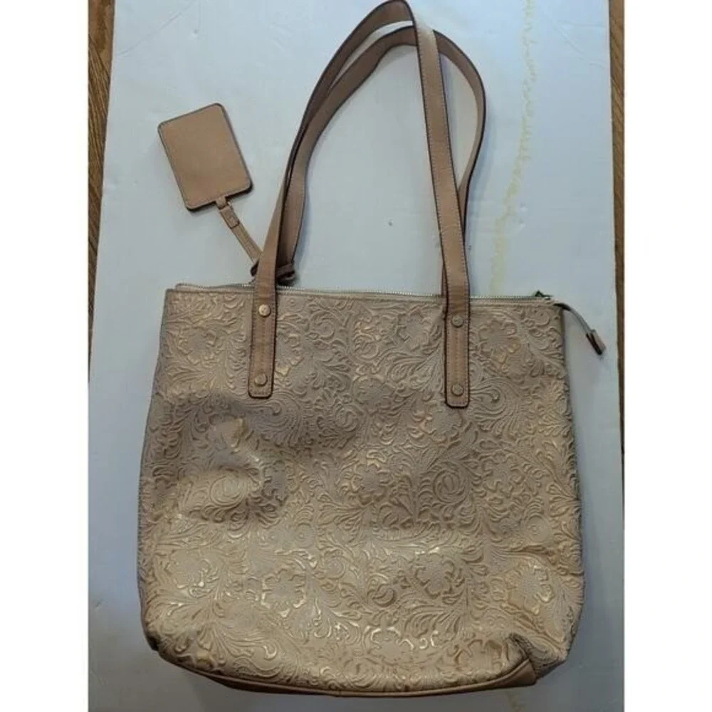 Tommy Bahama Tote Bag Embossed‎ Floral Design Shopper Purse Handbag